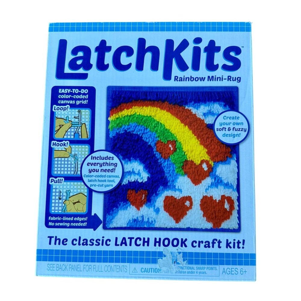 LATCHKITS Rainbow Hearts Mini-Rug Classic Latch Hook Craft Kit Kids Crafting NEW